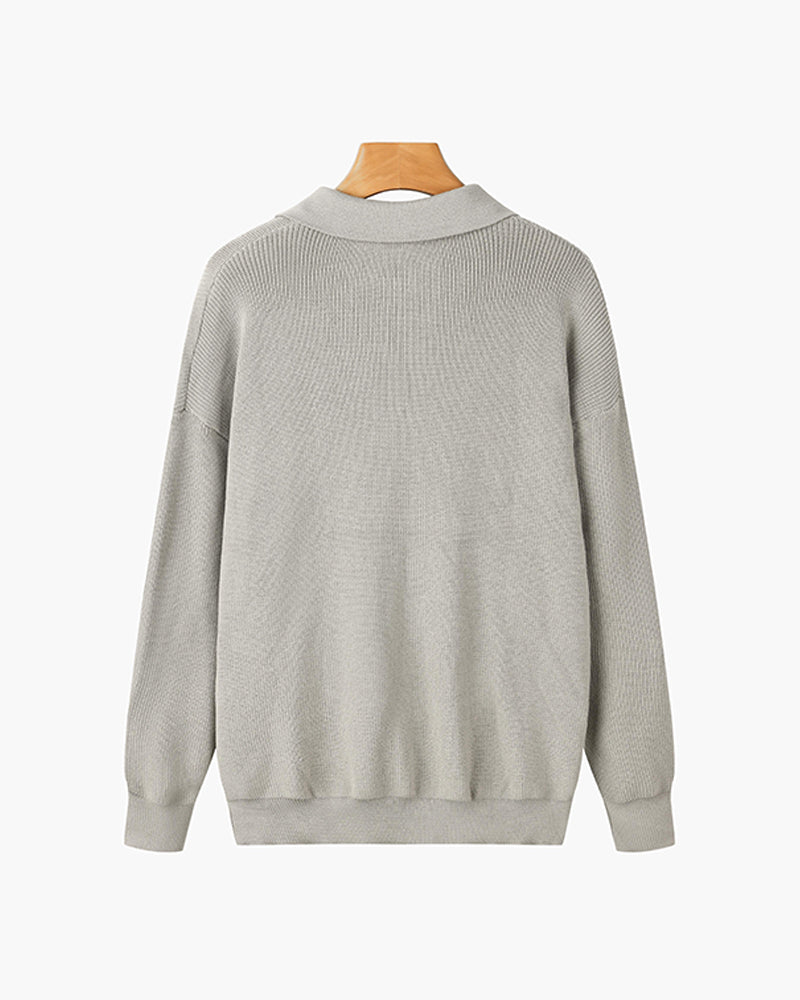 Men's Ribbed Quarter-Zip Collared Sweater, Long Sleeves