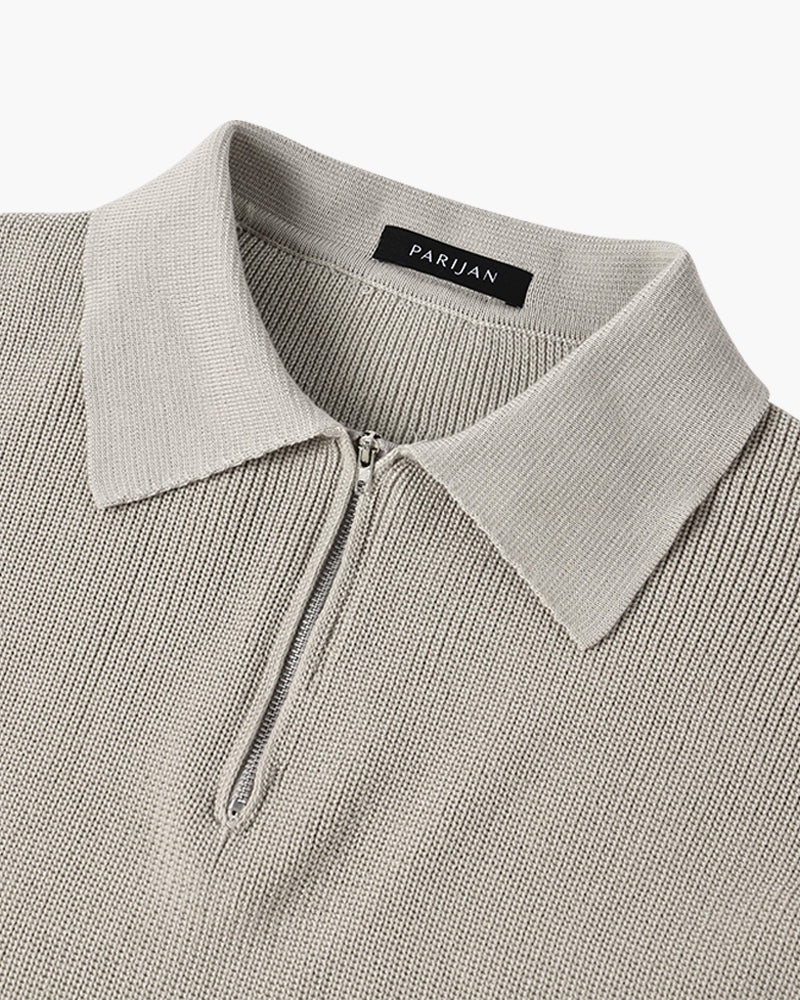 Men's Ribbed Quarter-Zip Collared Sweater, Long Sleeves