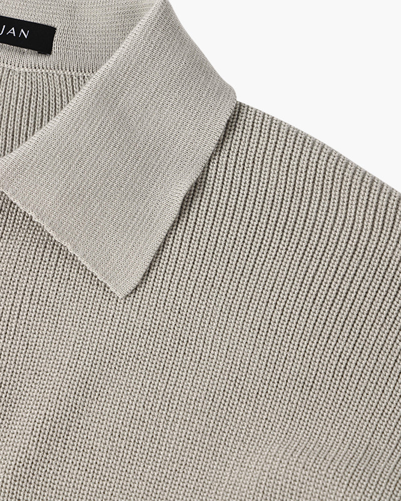 Men's Ribbed Quarter-Zip Collared Sweater, Long Sleeves