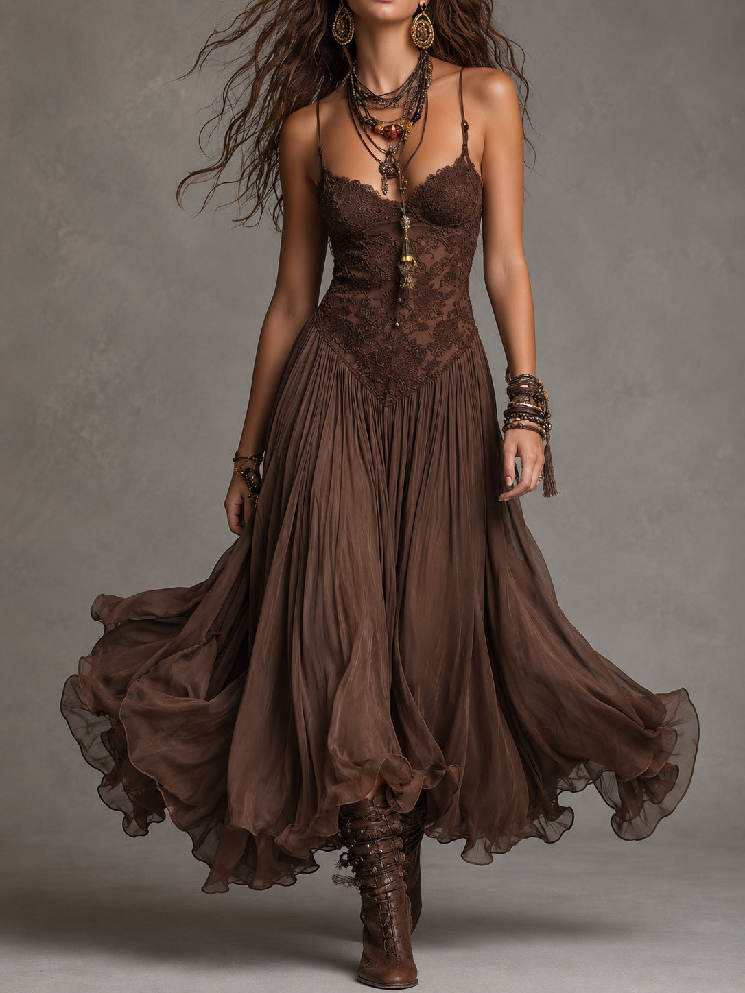 Gwenaëlle | Lace Dress with Pleated Chiffon Skirt