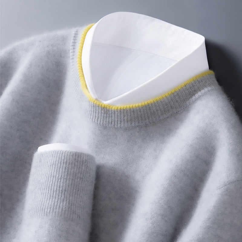Bennett | Mens Cashmere Crewneck Sweater, Contrast Trim | Soft Lightweight Warmth, Breathable | 5 Colors XS-XL