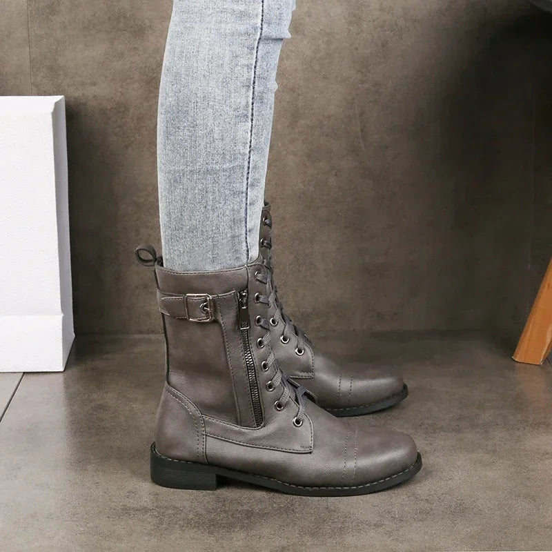 Katherine | Womens Leather Lace-Up Boots with Zipper | Durable All-Terrain Sole | Brown, Black or Gray US 5-12