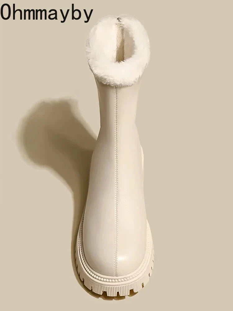 Blair | Womens Faux Fur Lined Winter Ankle Boots | Waterproof Finish, Chunky Tread Sole, Slip-On | Beige, Black 5-10