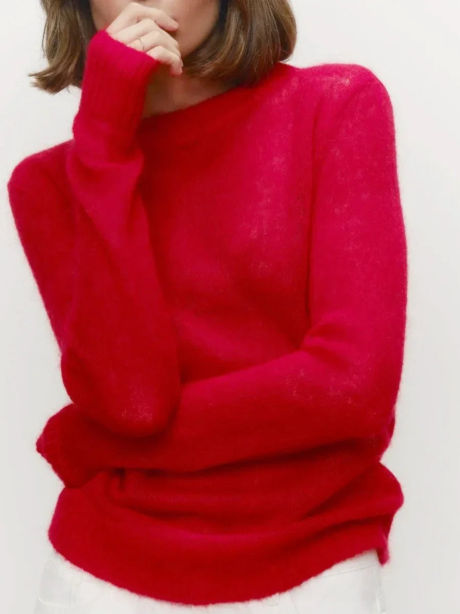 Natasha | Womens Crewneck Knit Sweater | Lightweight Layering Piece, Streamlined Cut | Yellow, Red, Pink and More S-L