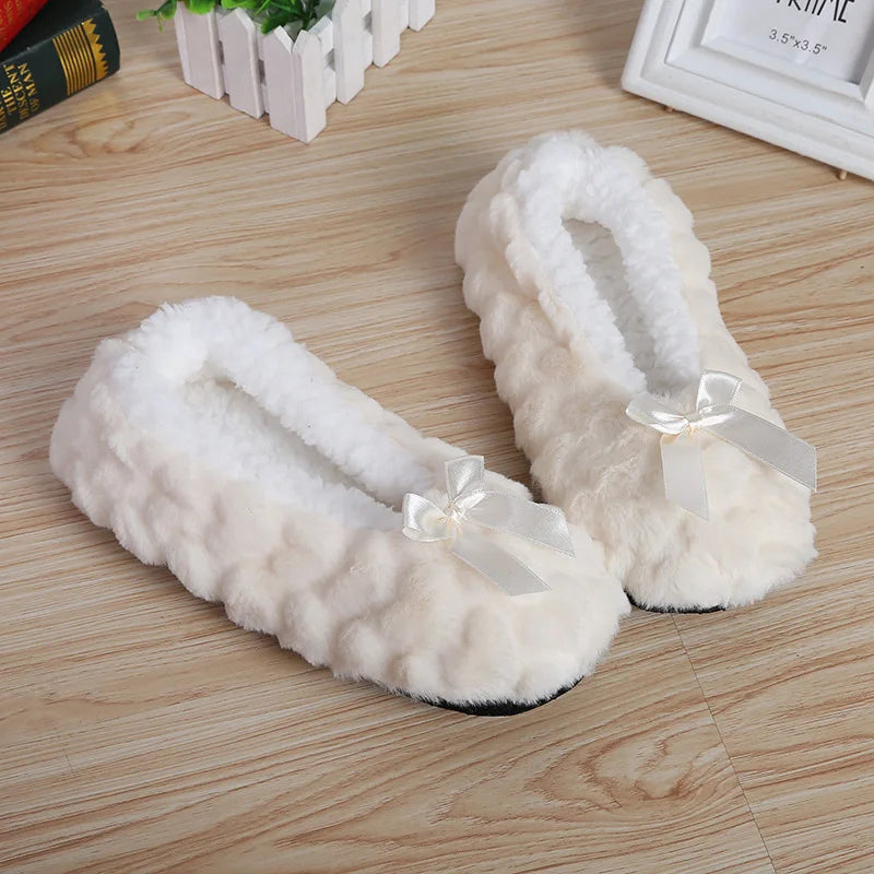 Women's Plush Bow Winter Slippers | Faux Fur House Shoes with a Closed Toe and a Cushioned Footbed | 7 Colors
