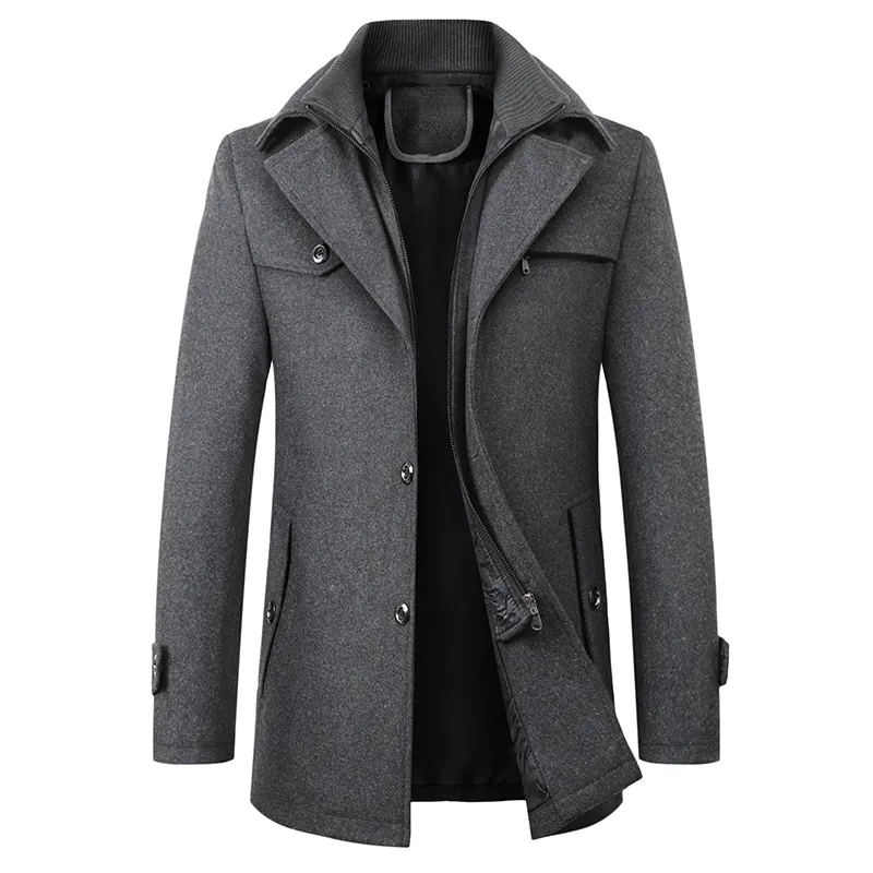 Men's Stand Collar Textured Coat, Button Front, Long Sleeves
