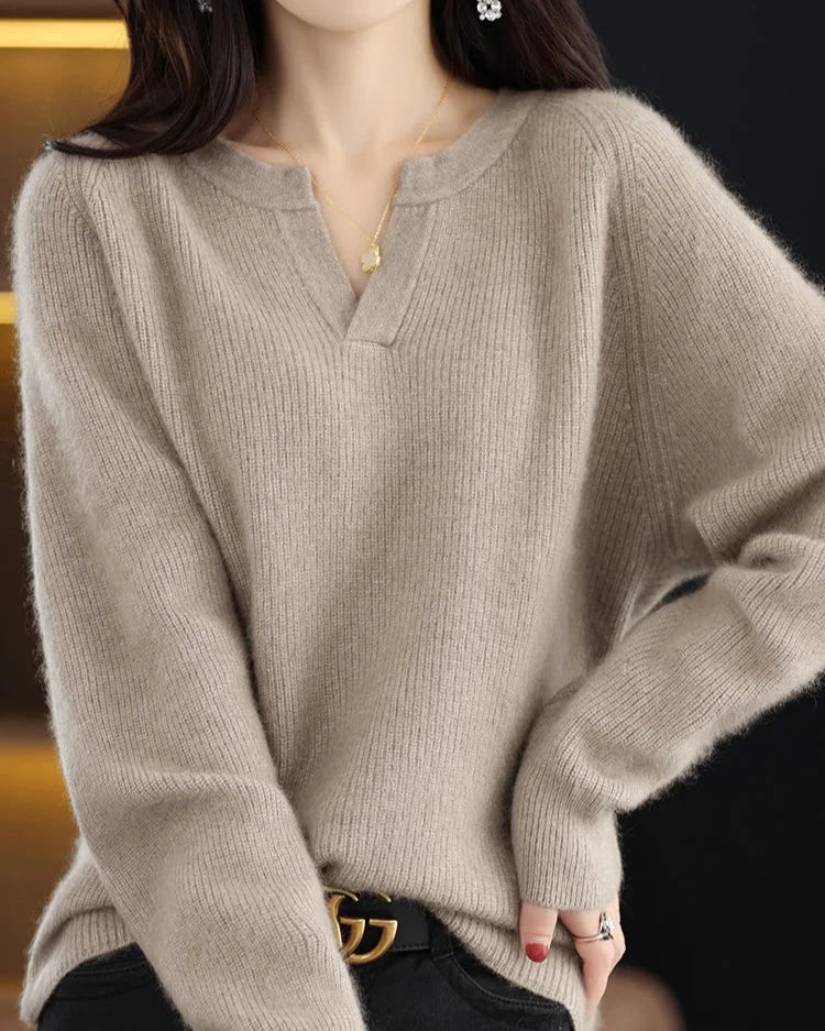 Mimosa Mink Velvet Notch V-Neck Sweater