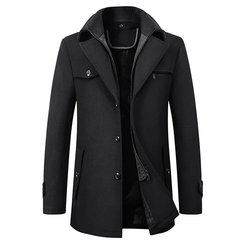Men's Stand Collar Textured Coat, Button Front, Long Sleeves