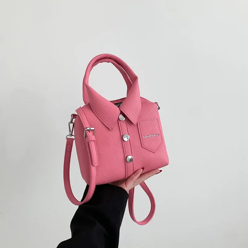 Collared Leather-Like Bag