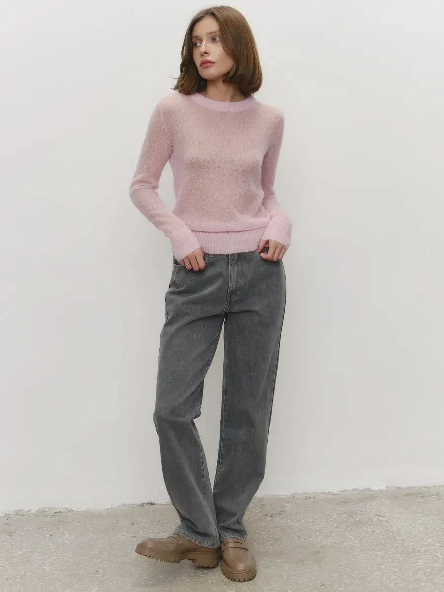Natasha | Womens Crewneck Knit Sweater | Lightweight Layering Piece, Streamlined Cut | Yellow, Red, Pink and More S-L