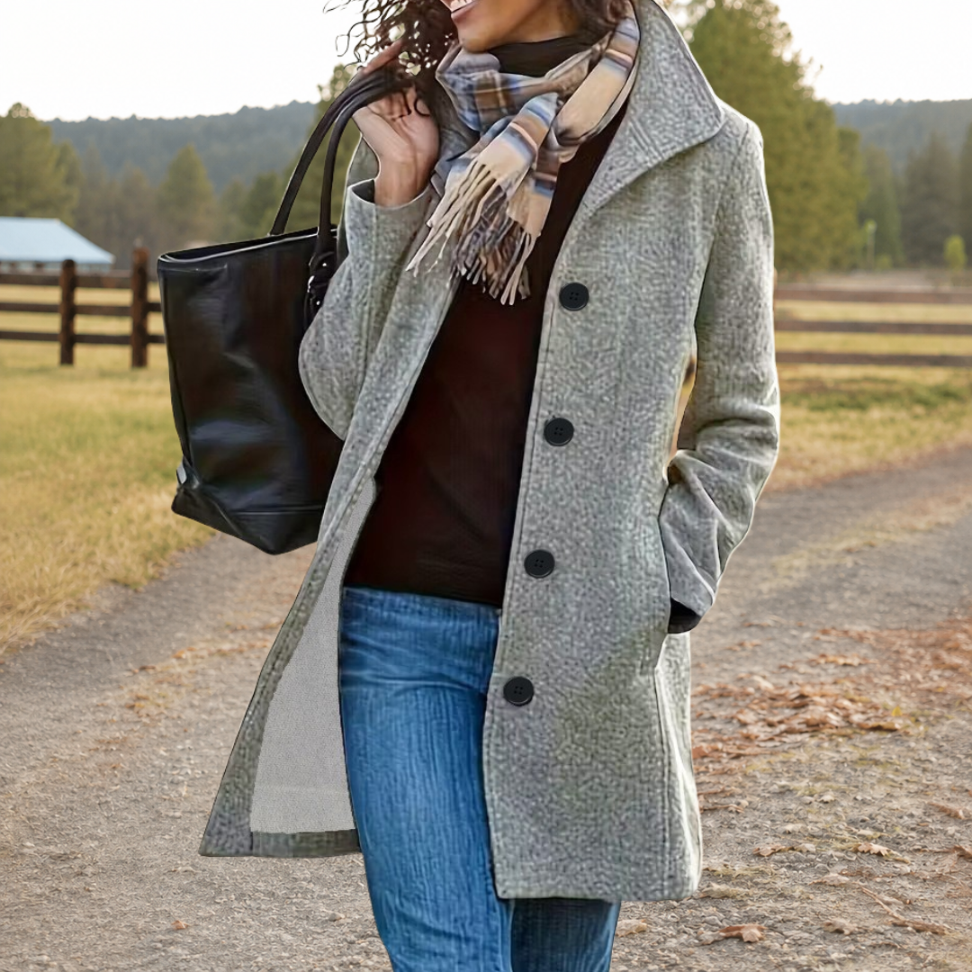 Women's Coat with Button Front | For Winter | Size S-3XL | Khaki, Violet, Moss Green, Grey, Black, Light Grey