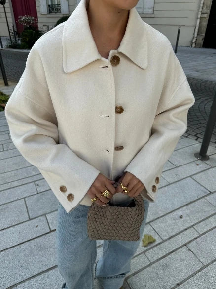 Women's Relaxed Fit Cropped Jacket with Button Front