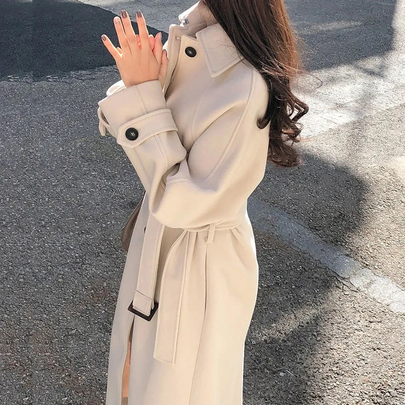 Women's Trench Coat with Longline Cut and Waist Belt | For Winter | Size S-2XL | Beige, Brown