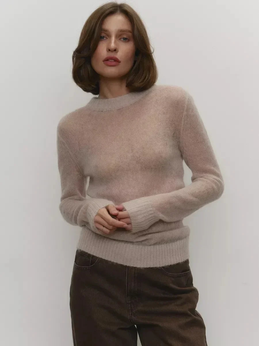 Natasha | Womens Crewneck Knit Sweater | Lightweight Layering Piece, Streamlined Cut | Yellow, Red, Pink and More S-L