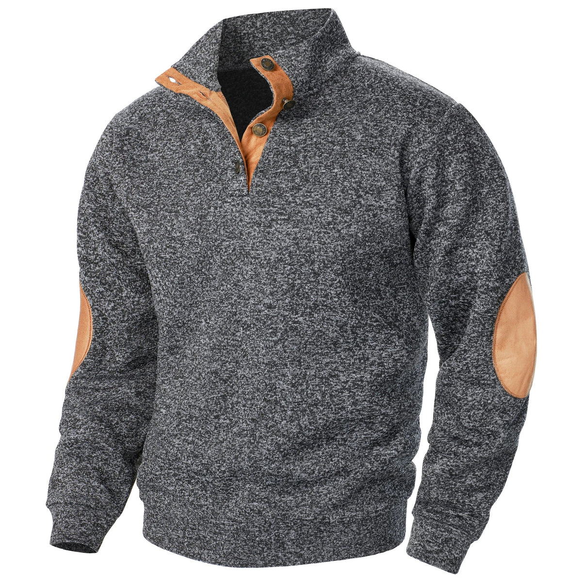 Men's Textured Mock Neck Sweater, Long Sleeves, Button Placket
