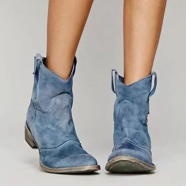 Jillian | Womens Western Ankle Boots in Suede Look | Pull-On Tabs, Cushioned Insole, Embroidery | Brown, Black and More 3-9