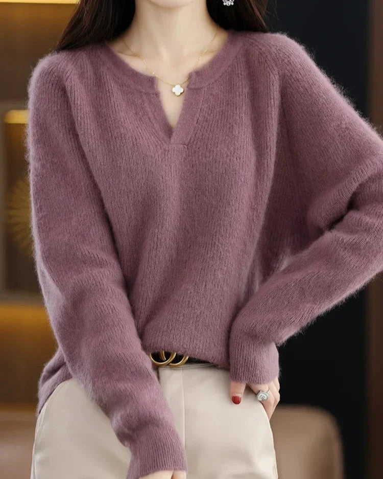 Mimosa Mink Velvet Notch V-Neck Sweater