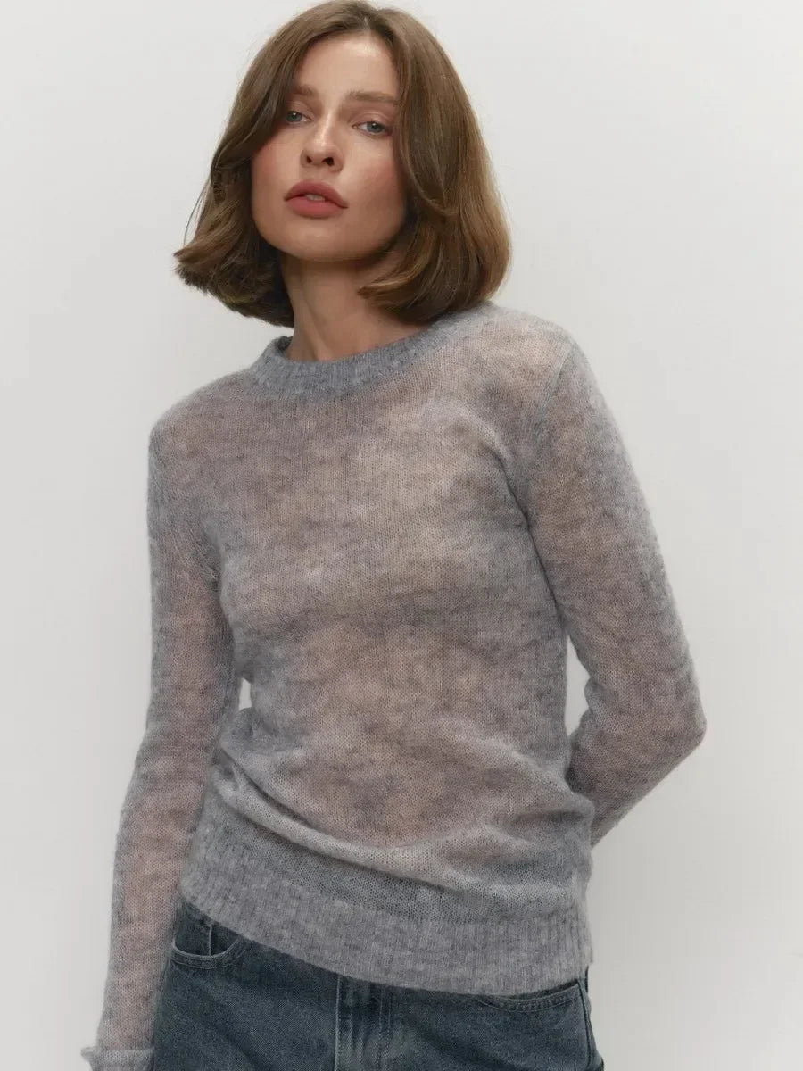 Natasha | Womens Crewneck Knit Sweater | Lightweight Layering Piece, Streamlined Cut | Yellow, Red, Pink and More S-L
