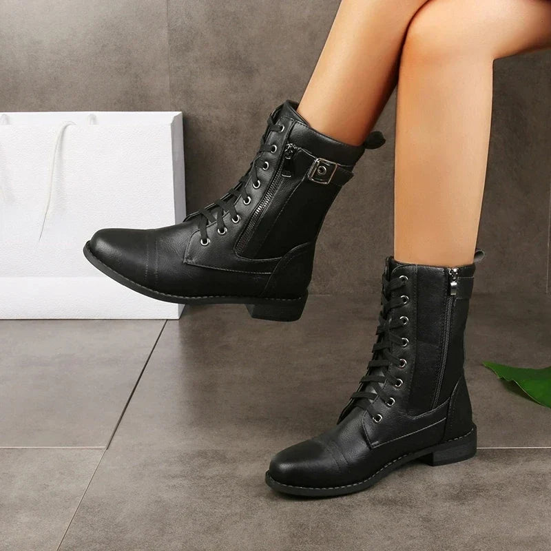 Katherine | Womens Leather Lace-Up Boots with Zipper | Durable All-Terrain Sole | Brown, Black or Gray US 5-12