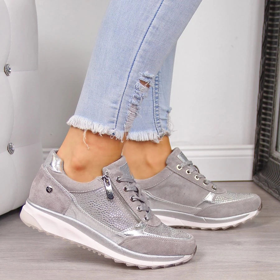 Women's Casual Sneakers, Lace-Up, Zip Detail, Platform Sole