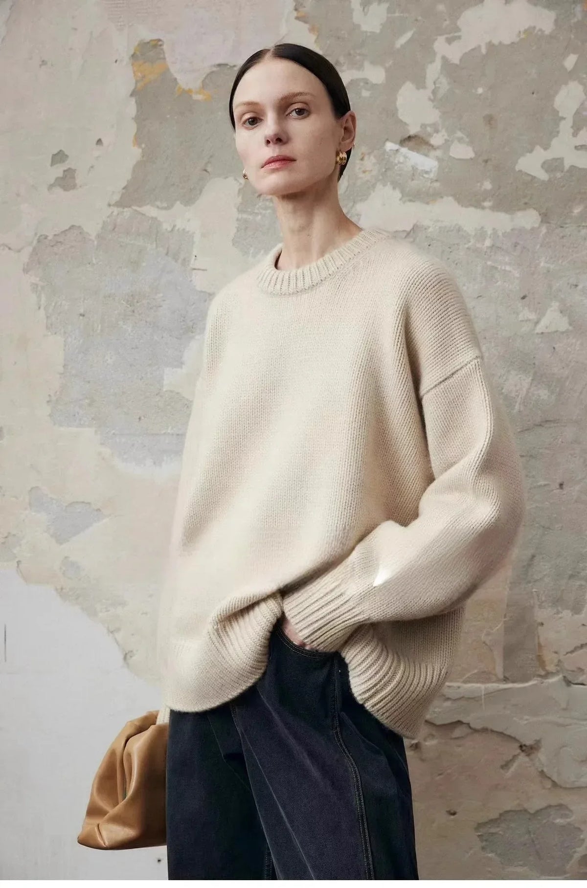 Deanna | Womens Pure Cashmere Oversized Sweater | Relaxed Fit, Soft Warm Knit | Gray, White or Brown Sizes S-2XL
