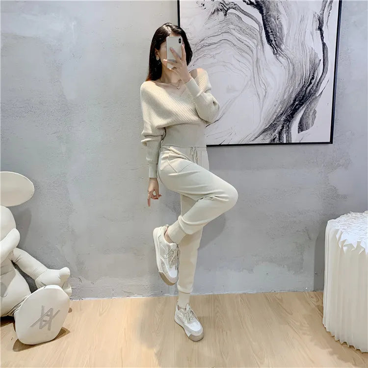 Women's Ribbed Knit Two-Piece Set with Backless Top