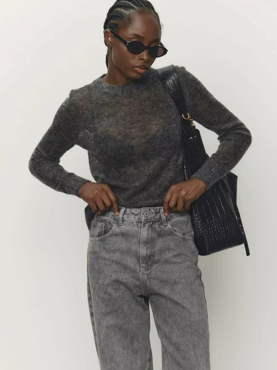 Natasha | Womens Crewneck Knit Sweater | Lightweight Layering Piece, Streamlined Cut | Yellow, Red, Pink and More S-L