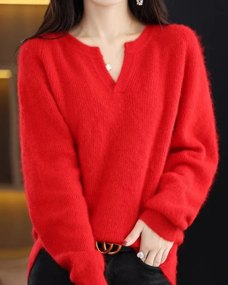Mimosa Mink Velvet Notch V-Neck Sweater