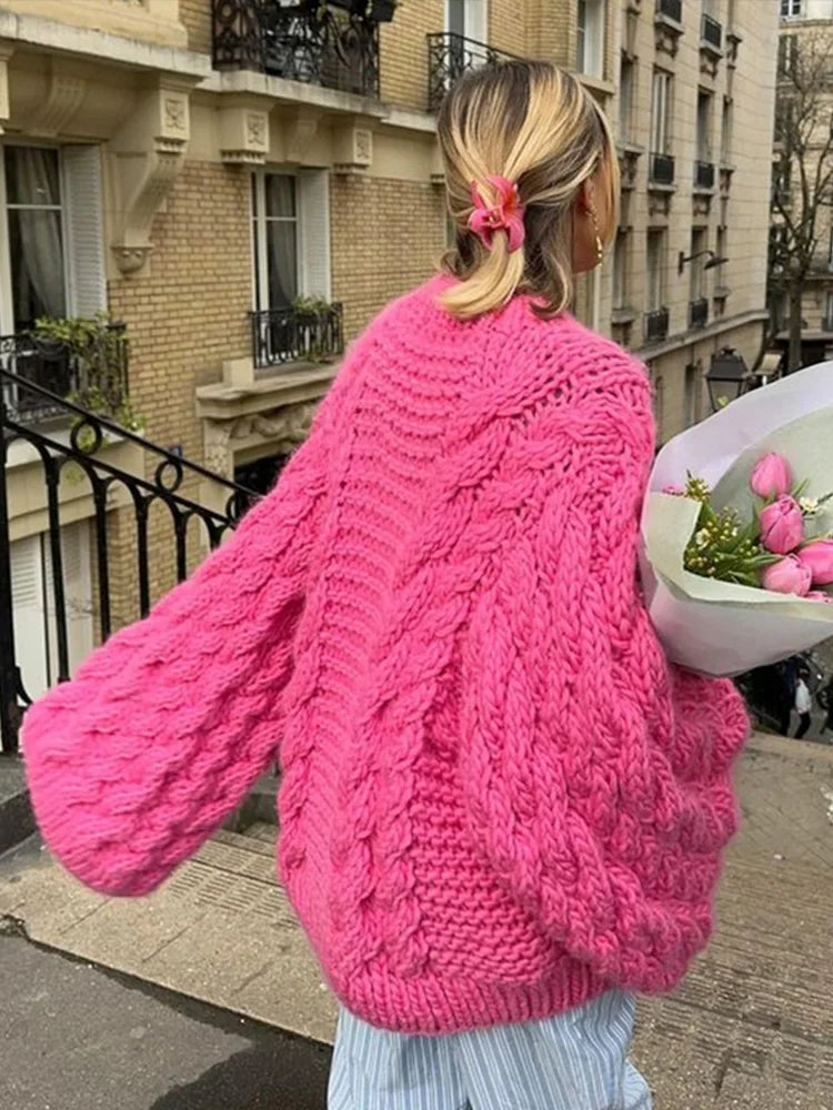 Gail | Womens Chunky Knit Sweater with Oversized Fit | Dropped Shoulders, Soft Knit | Khaki, White or Pink S-L