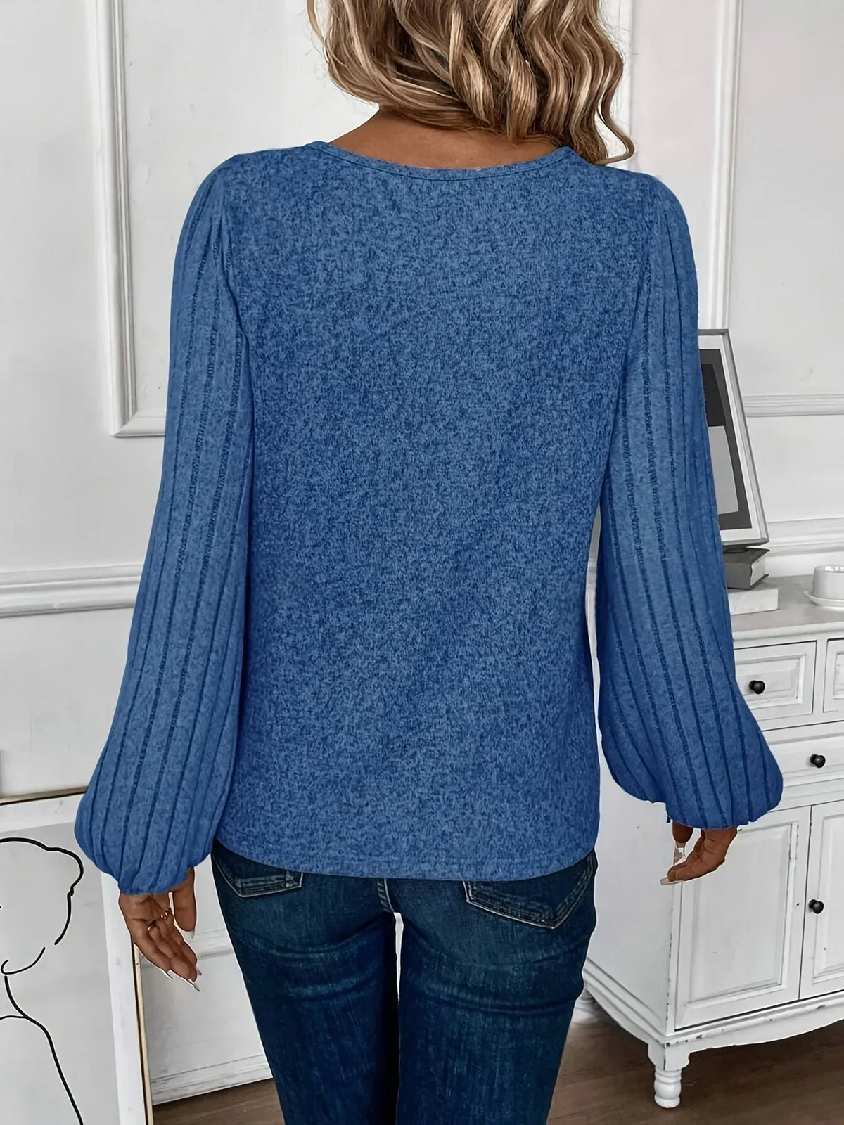 Women's Lantern Sleeve Sweater | Smooth Knit Pullover with a Soft Drape and Light Weight | Size S-2XL, Grey or Blue