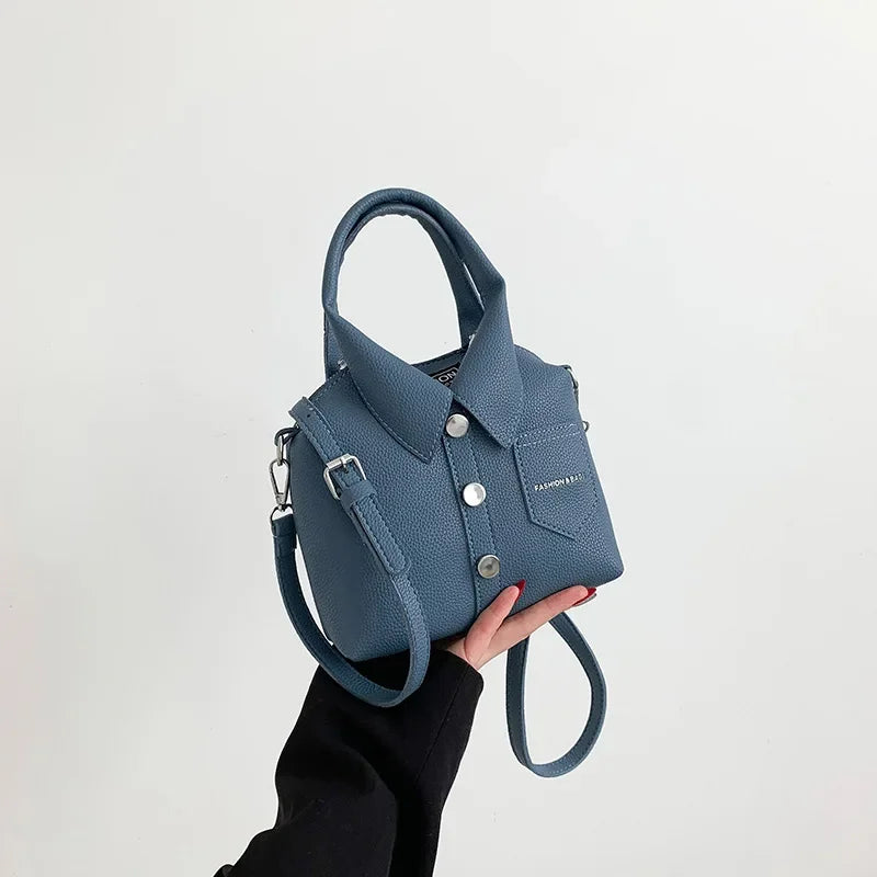 Collared Leather-Like Bag
