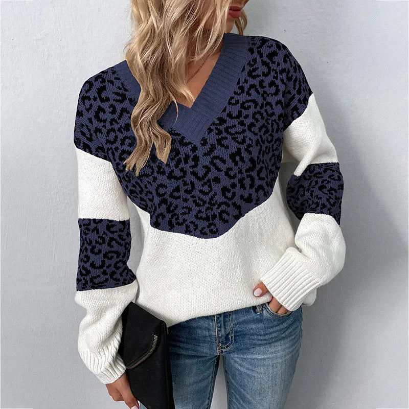 Women's Leopard Print Sweater with V Neck | Soft Knit Pullover That Keeps You Warm All Day | Size S-XL, 6 Colors