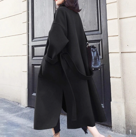 Women's Long Trench Coat Double-Breasted Notched Lapel