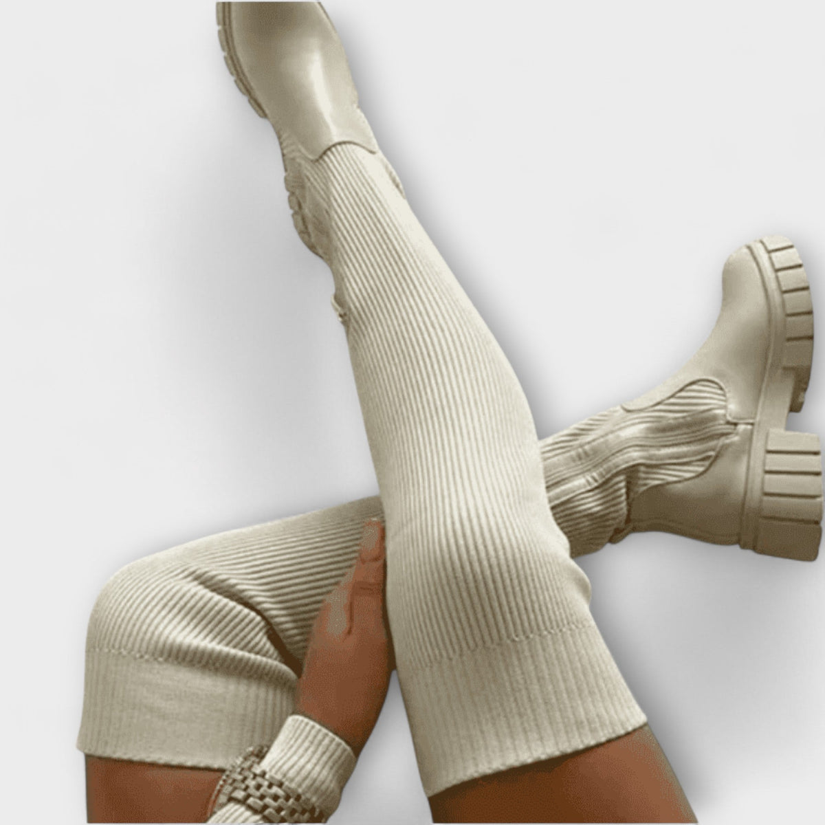 Women's Over The Knee High Boots with a Ribbed Knit Shaft | Chunky Lug Sole, Side Zip | Sizes 6-13, 2 Colors