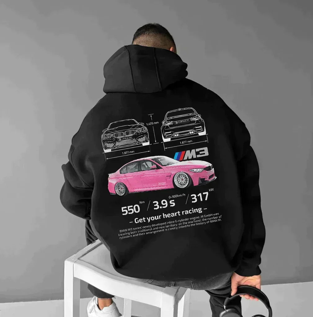 Men's Oversized Porsche Graphic Hoodie, Hooded, Long Sleeves