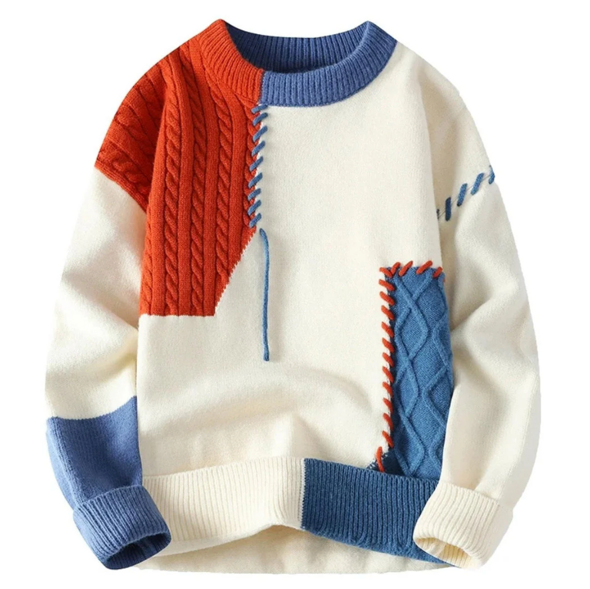 Clinton – Artistic Patchwork Sweater for Everyday Elegance