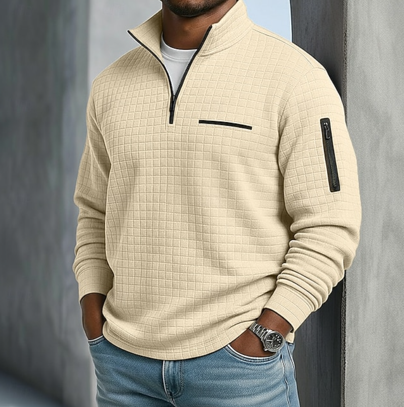 Kurt | Mens Quarter-Zip Waffle Sweater | Breathable Waffle Weave, Relaxed Fit | Orange, Blue, Purple and More S-3XL