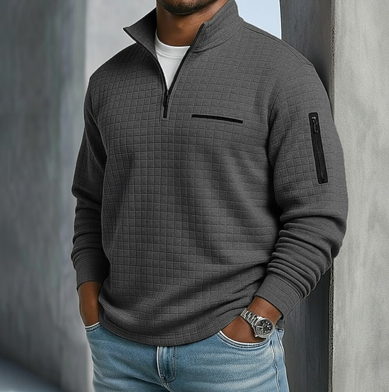 Kurt | Mens Quarter-Zip Waffle Sweater | Breathable Waffle Weave, Relaxed Fit | Orange, Blue, Purple and More S-3XL
