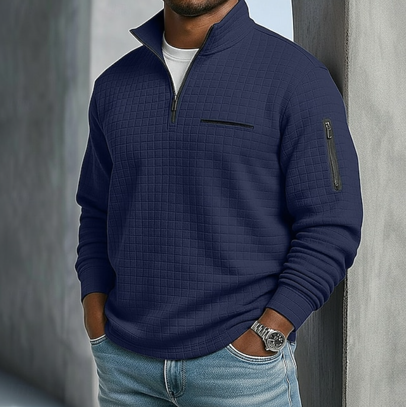 Kurt | Mens Quarter-Zip Waffle Sweater | Breathable Waffle Weave, Relaxed Fit | Orange, Blue, Purple and More S-3XL