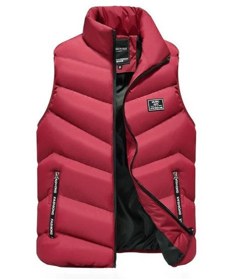 Men's Quilted Puffer Vest Jacket, Stand Collar, Zip Front
