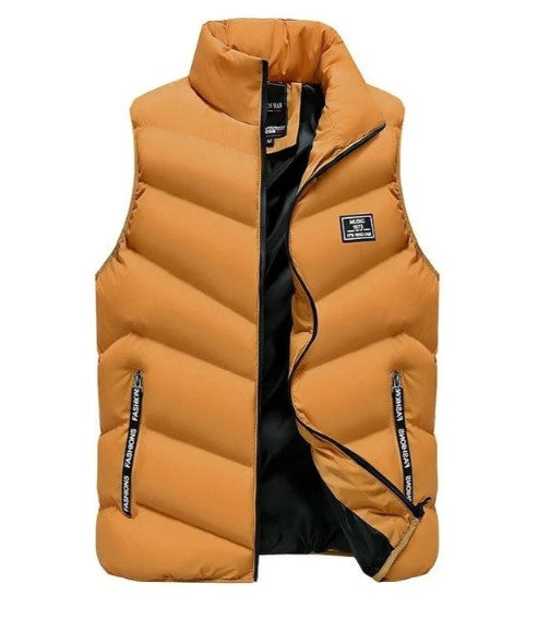 Men's Quilted Puffer Vest Jacket, Stand Collar, Zip Front