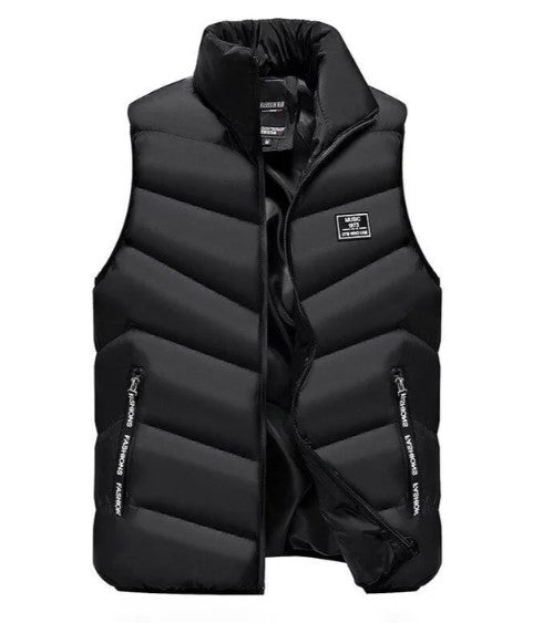 Men's Quilted Puffer Vest Jacket, Stand Collar, Zip Front
