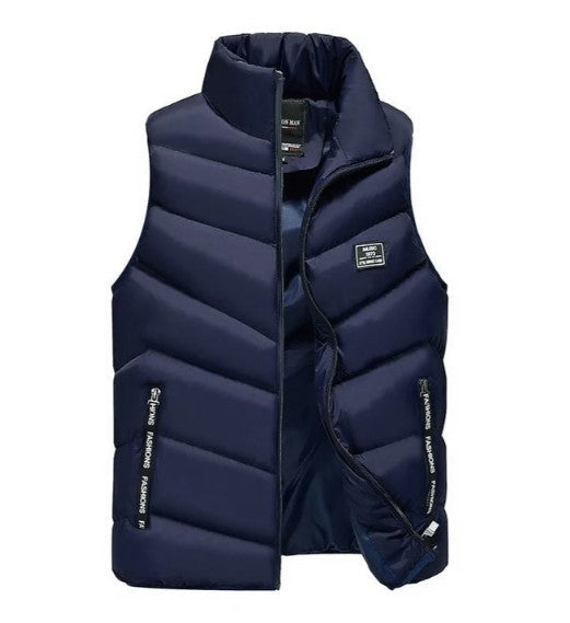 Men's Quilted Puffer Vest Jacket, Stand Collar, Zip Front