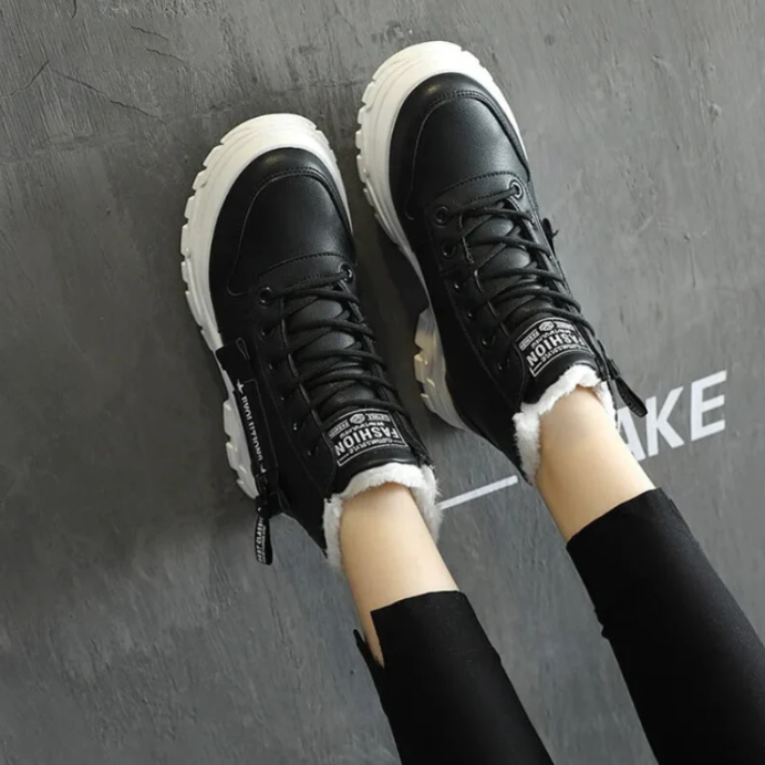Women's Waterproof Boots with Plush Lining | Laced High Shaft, Non-Slip Sole and Platform | 3 Colors