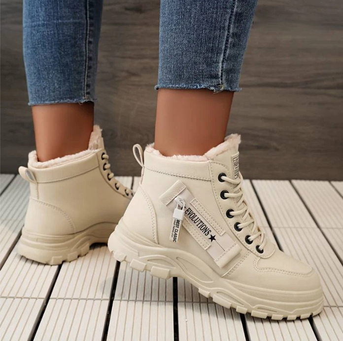 Women's Waterproof Boots with Plush Lining | Laced High Shaft, Non-Slip Sole and Platform | 3 Colors