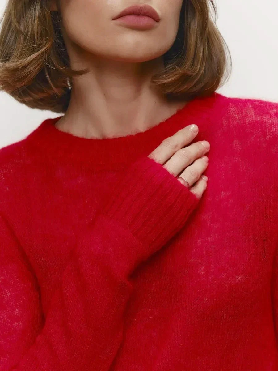 Natasha | Womens Crewneck Knit Sweater | Lightweight Layering Piece, Streamlined Cut | Yellow, Red, Pink and More S-L