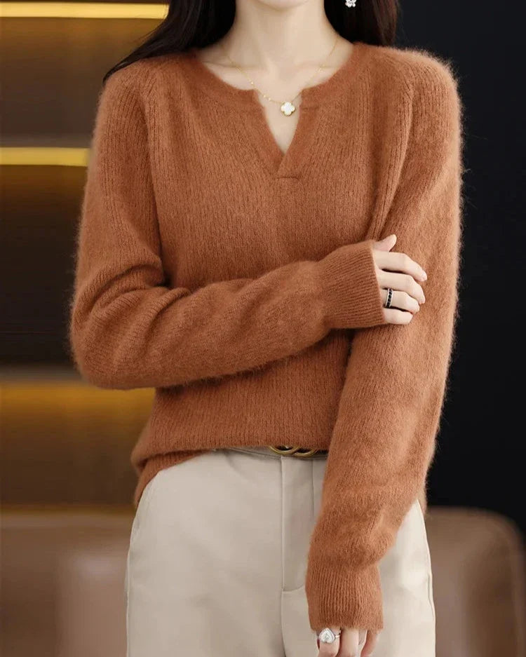 Mimosa Mink Velvet Notch V-Neck Sweater