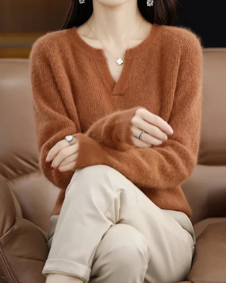 Mimosa Mink Velvet Notch V-Neck Sweater
