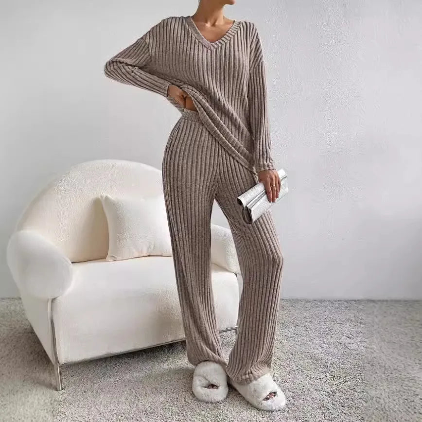 Esra Ribbed Knit Wide-Leg Lounge Set