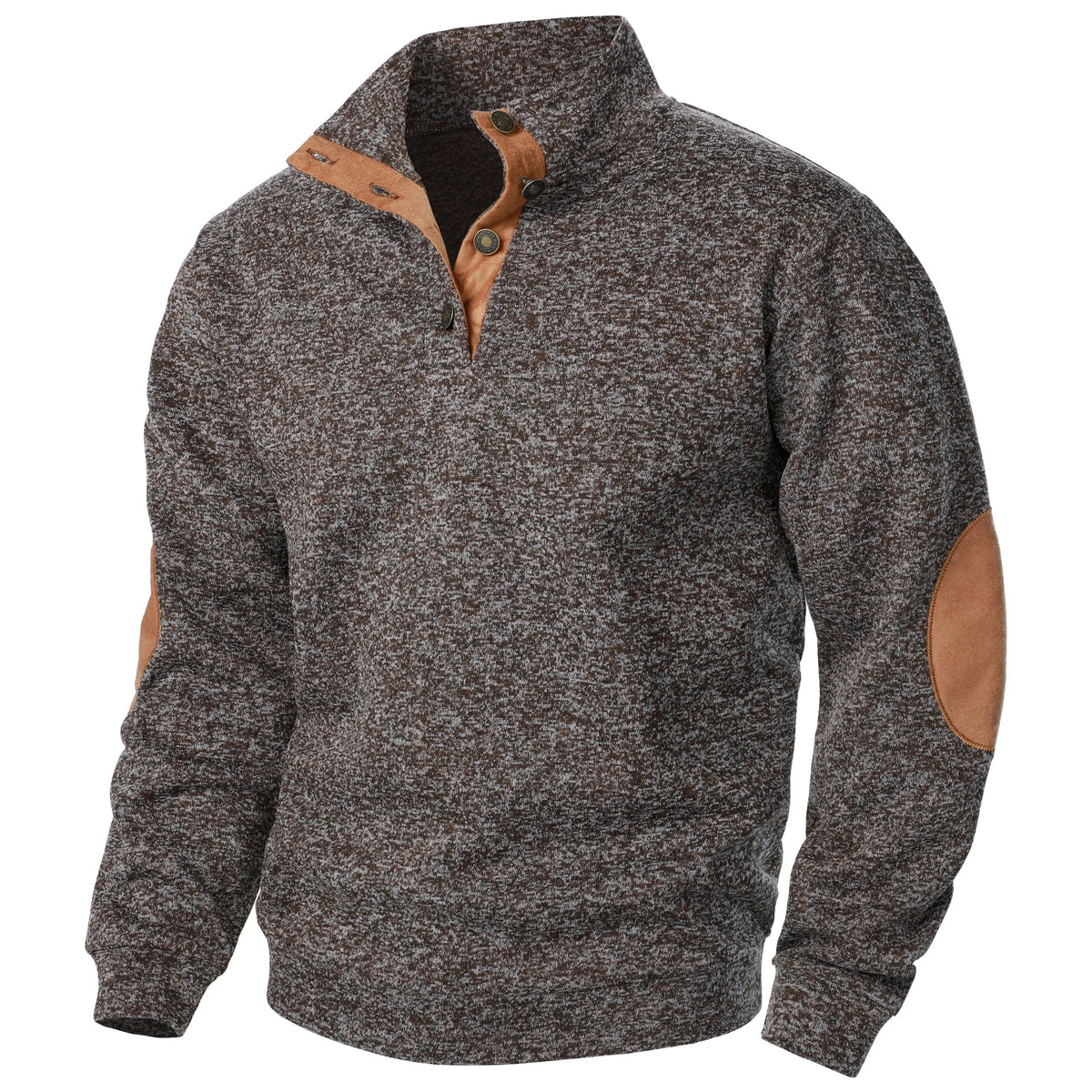 Men's Textured Mock Neck Sweater, Long Sleeves, Button Placket